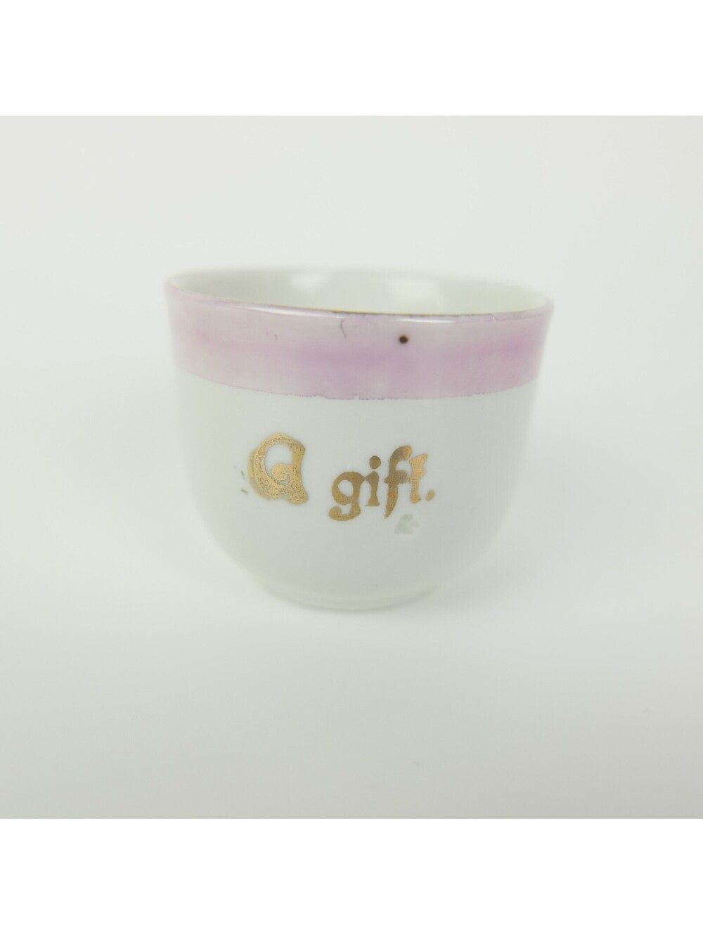 Antique German Porcelain Miniature Demitasse Cup Pink Luster Gold A Gift 1.6"